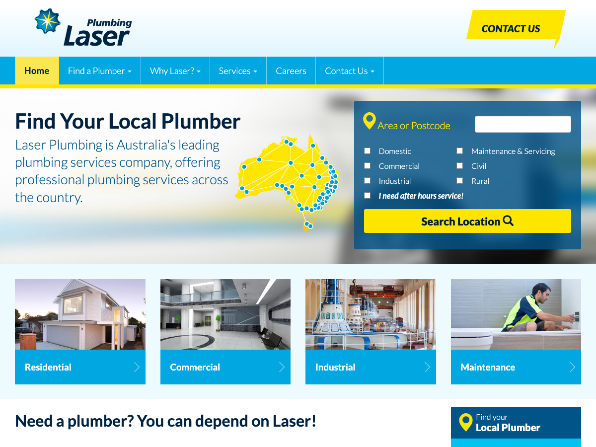 Laser Plumbing homepage, rebuilt from reviews